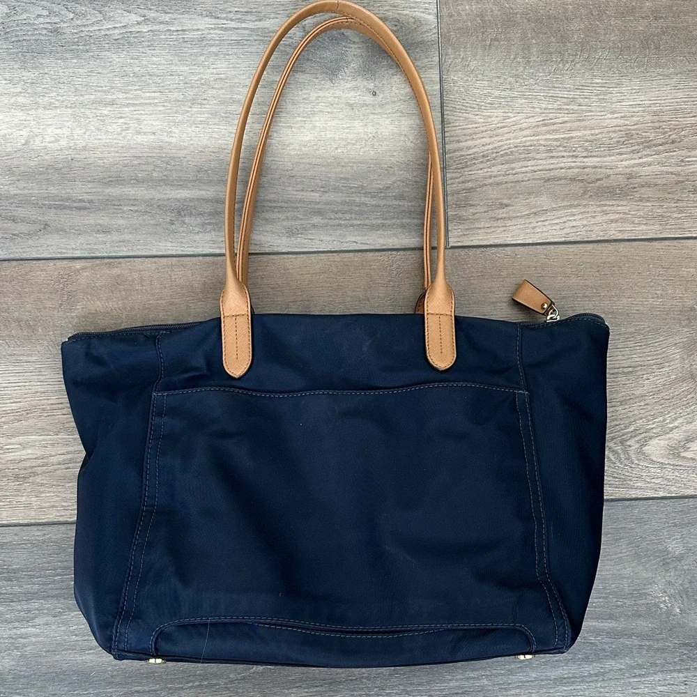Michael Kors Dark Blue Tote with Tan Handles